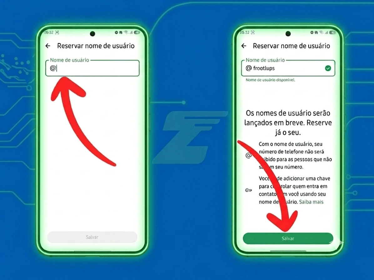 Campo para escolher e salvar um nome de usuário disponível no WhatsApp