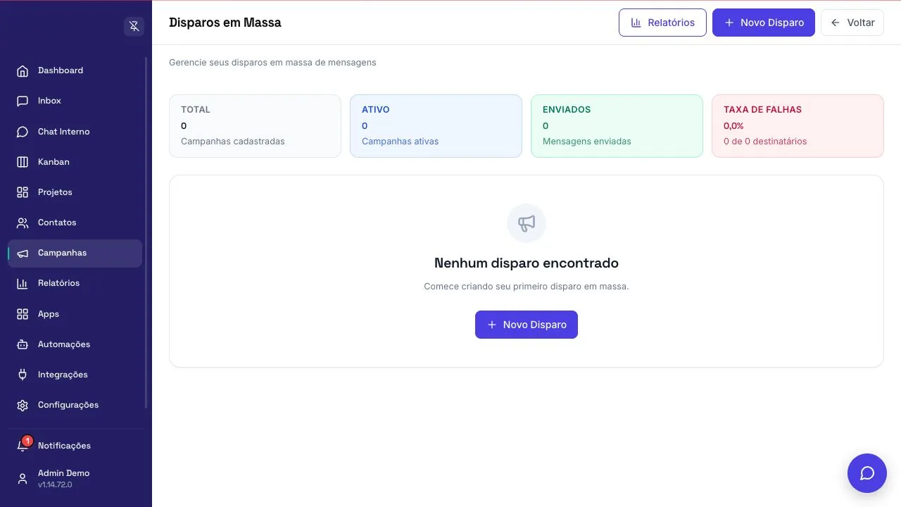 Campanhas e disparos em cinco canais