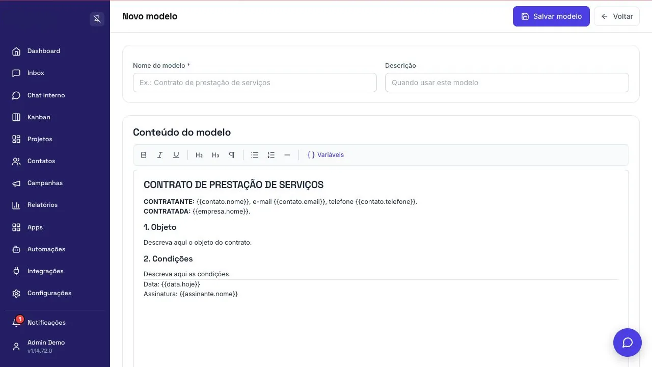 Editor de documento para assinatura