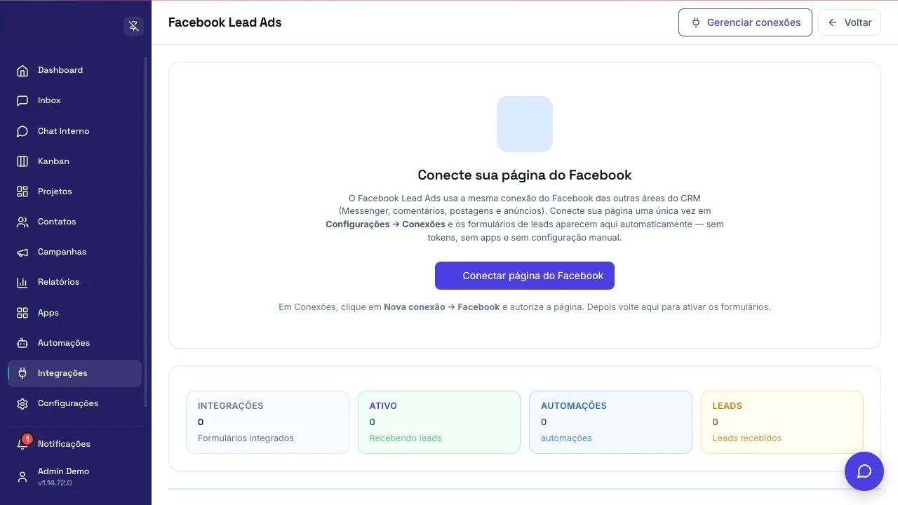 Configuração da integração com Facebook Lead Ads