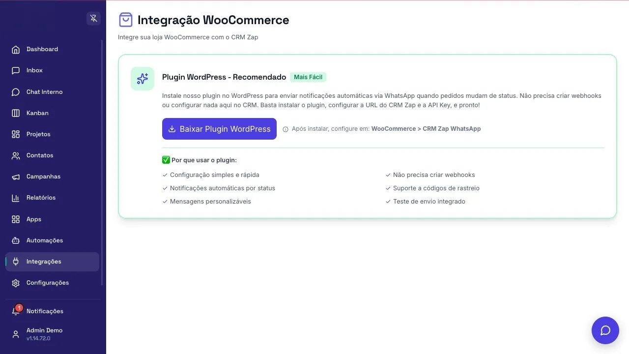 Configuração da integração com WooCommerce