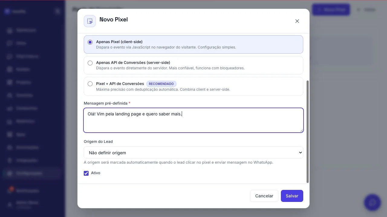 Configuração de pixels de conversão