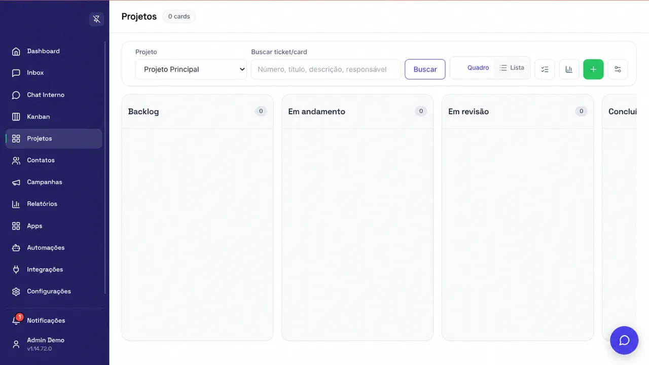 Quadro de gestão de projetos