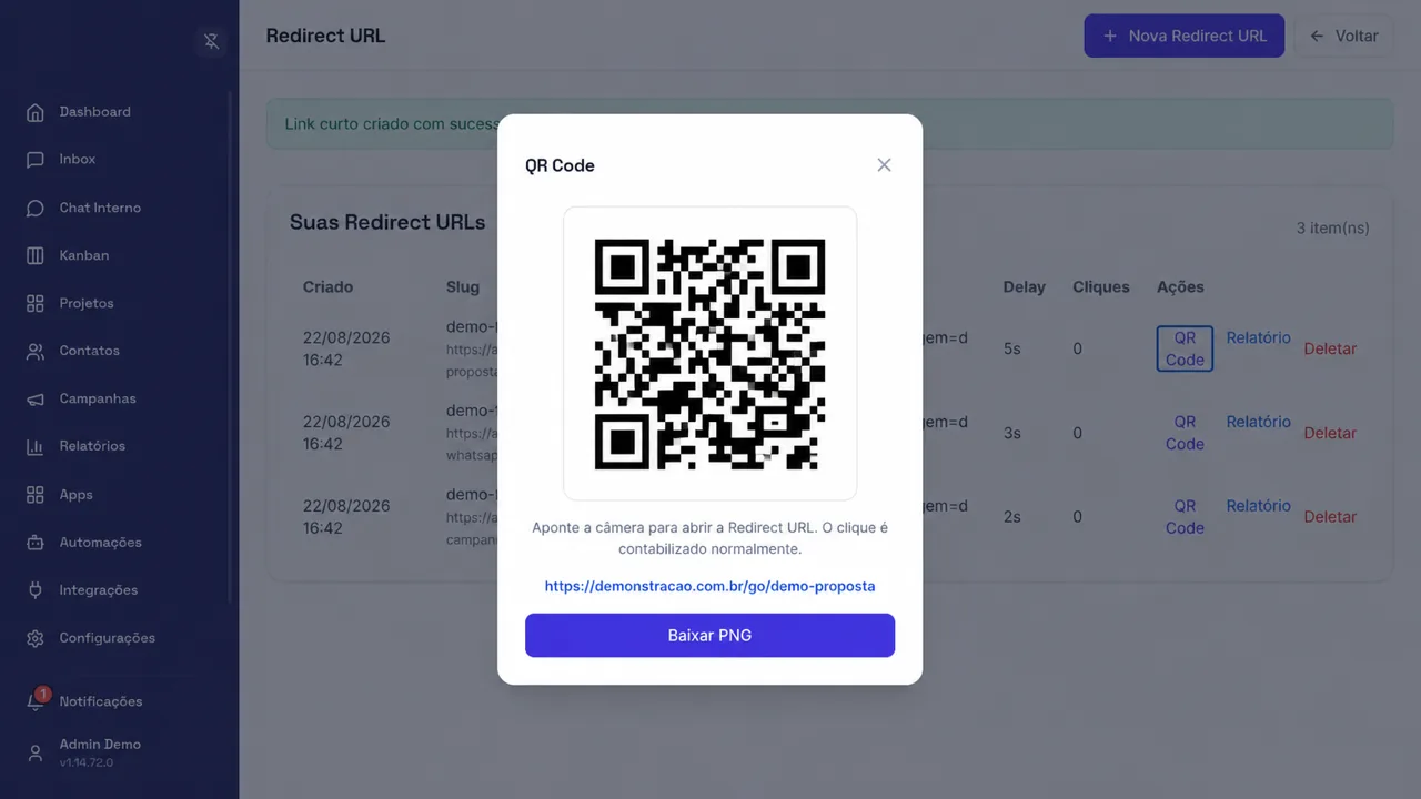 Geração de QR Code para link rastreável
